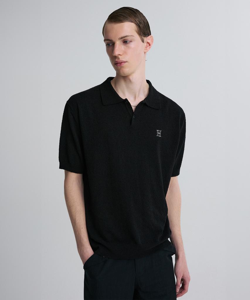 Liimaen Boucle Knit Polo Shirt Black