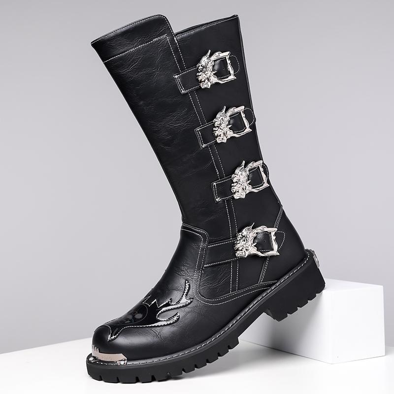 Classic Black Men Side Zipper Comfortable High Top Motorcycle Boot Winter  Brand Thick Soled Anti Slip Midsole Snow Boot
