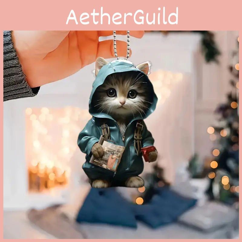 Charming 2d Acrylic Cat Book Holder Pendant Adorable Cartoon Car Interior Decoration
