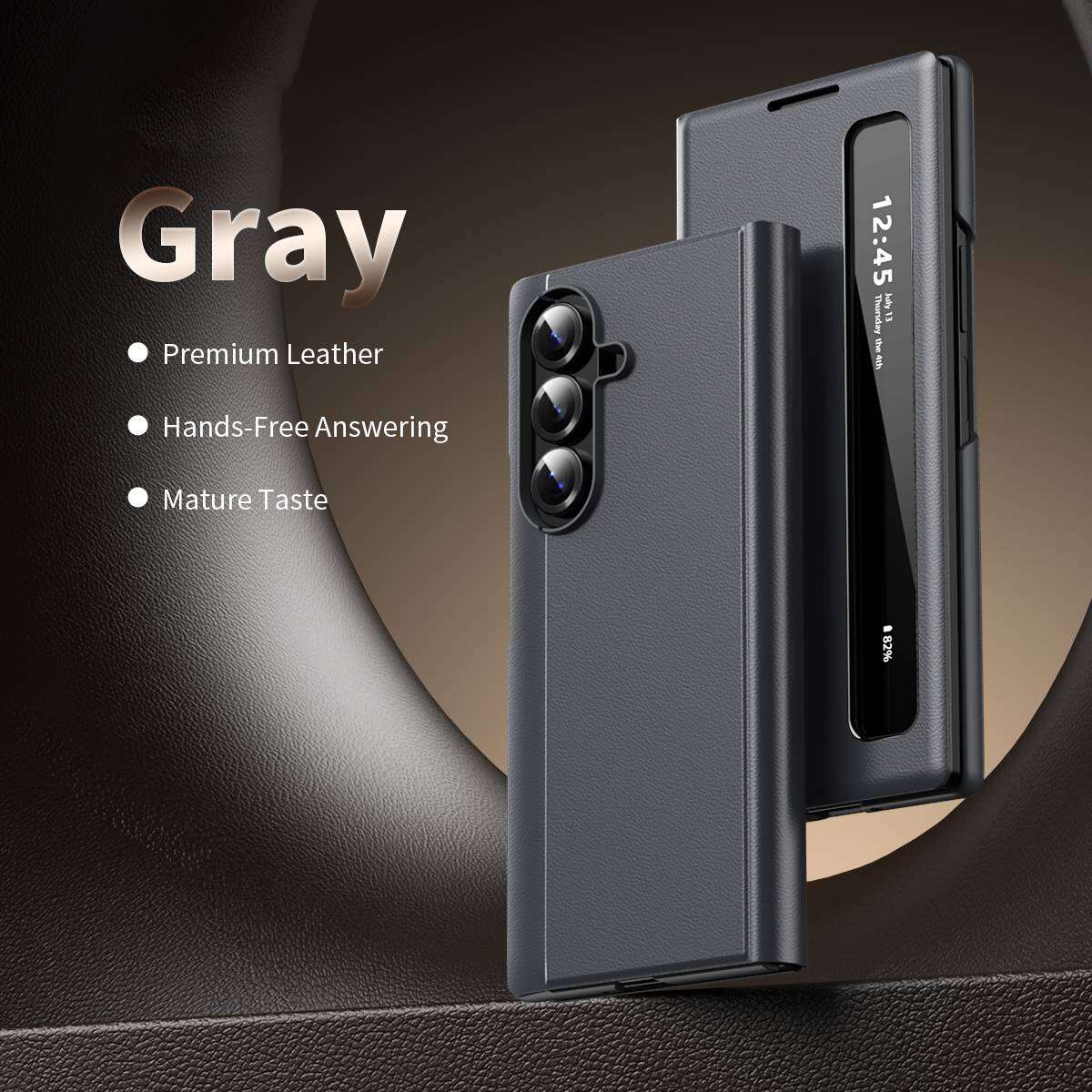 

Шкіряний чохол для Samsung Galaxy Z Fold 3 4 5 6 7 з дзеркалом Smart View Window, Чохли S-View, Кришка для розкладного телефону, Бампери для телефону Galaxy Z Fold5 сірий колір