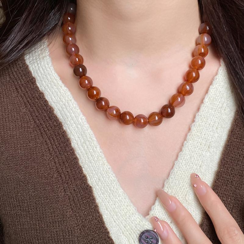 Colorful Elegant Bead Collarbone Chain Vintage Round Acrylic Bead Choker Delicate Neck Accessory for Prom Wear