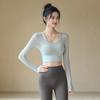 Plus Size Women's Breathable Mesh Long Sleeve Yoga Top with Chest Pad - Slimming Autumn Fitness Wear