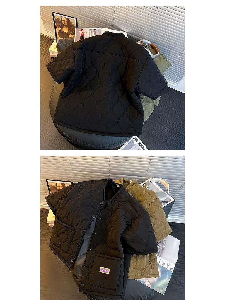 Men's American Style Winter Gourd Pattern Thickened Short Sleeve Cotton Padded Jacket