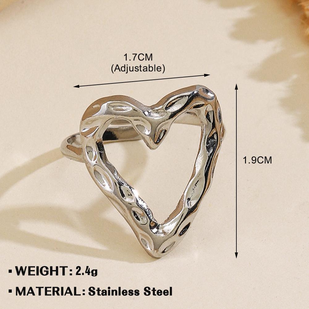 European & American Fashion Stainless Steel Heart-Shaped Geometric Ring - French Retro Style