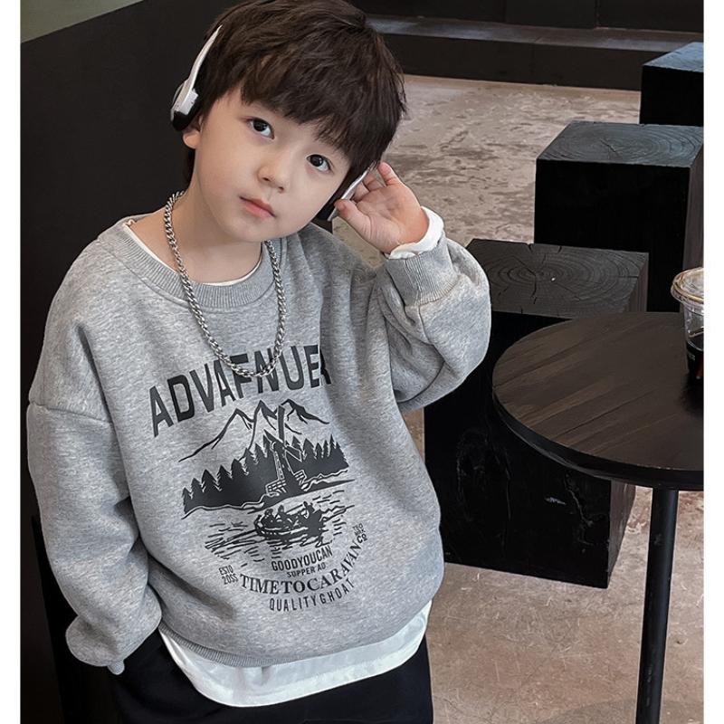 Spring Children's Sports and Leisure Hoodie, Cartoon Printed Single Piece Loose Round Neck Top for Big Boys