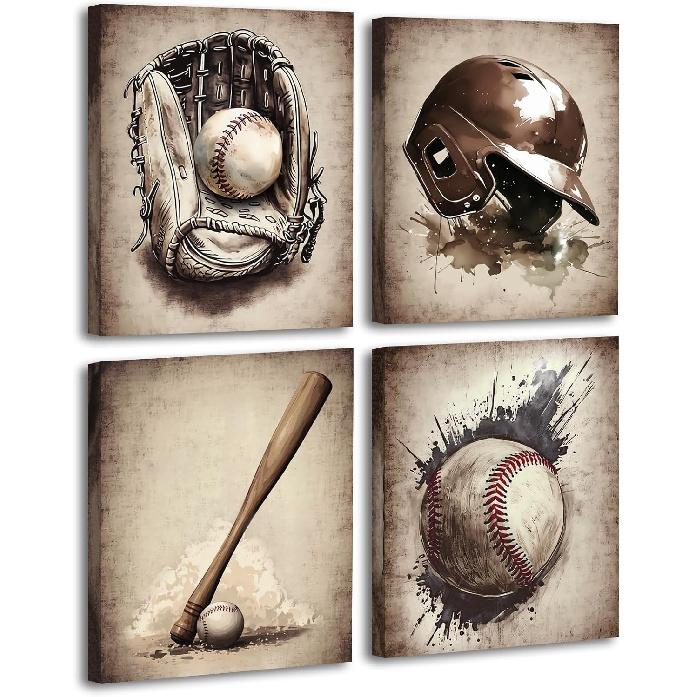 Basketball Graffiti Canvas Wall Art Prints,Graffiti Wall Art Sports Print Wall Decor Set of 3,Retro Colorful Baseball,Soccer,Basketball Print for Boy