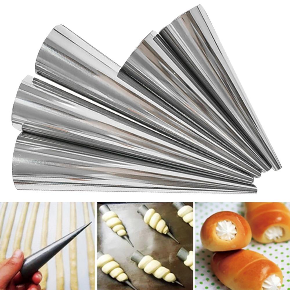 12pcs Stainless Steel Spiral Croissants Molds Pastry Cream Horn Cake Bread Mold Conical Tube Moulds