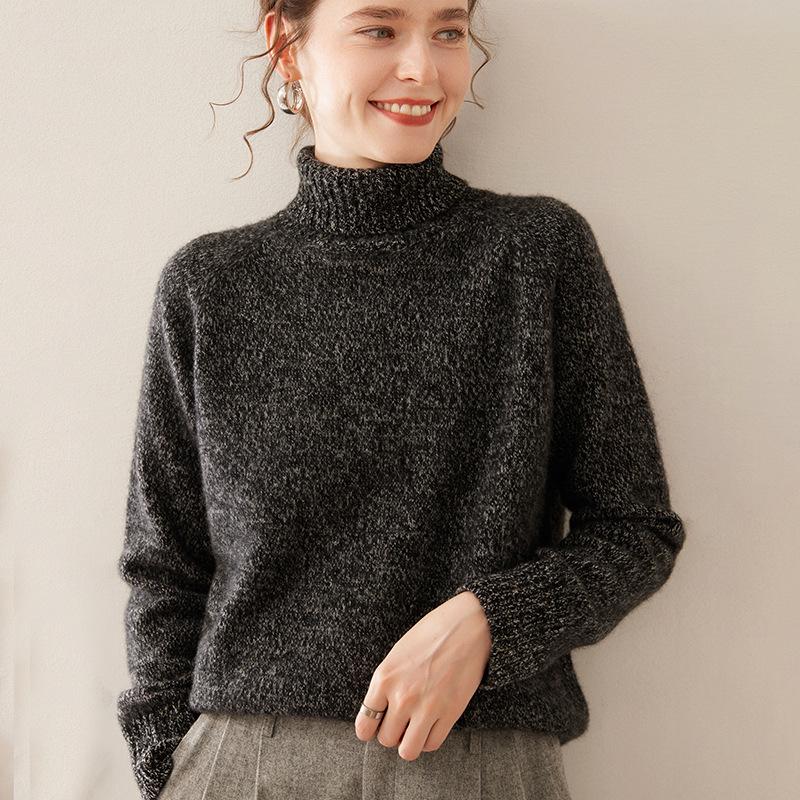 Women's High Neck Heavyweight Marled Cashmere Sweater - New Autumn/Winter Three-Ply Knitwear Arrival