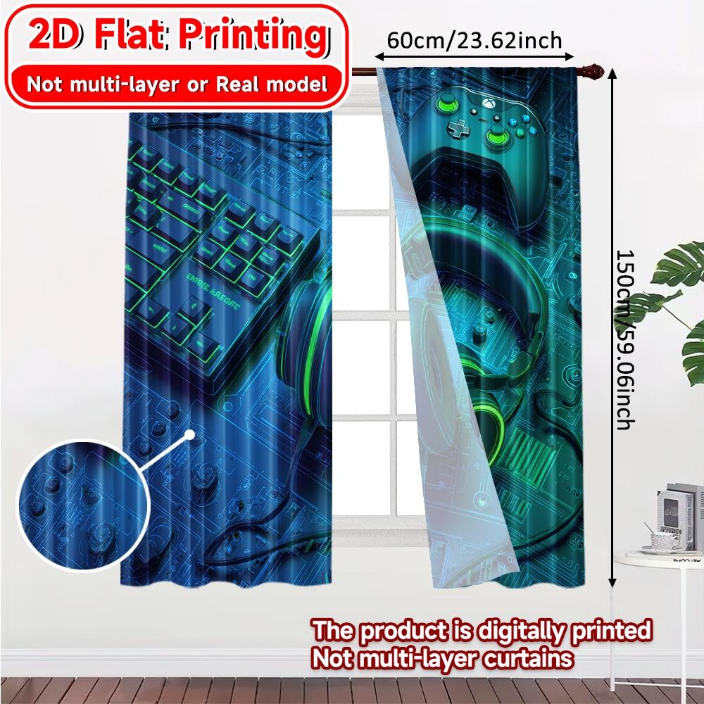 2D Flat Printing  2pcs NeonGamerSetup Chic Light Filtering Curtains Versatile 100% Polyester Curtains Home Decor Use for Room