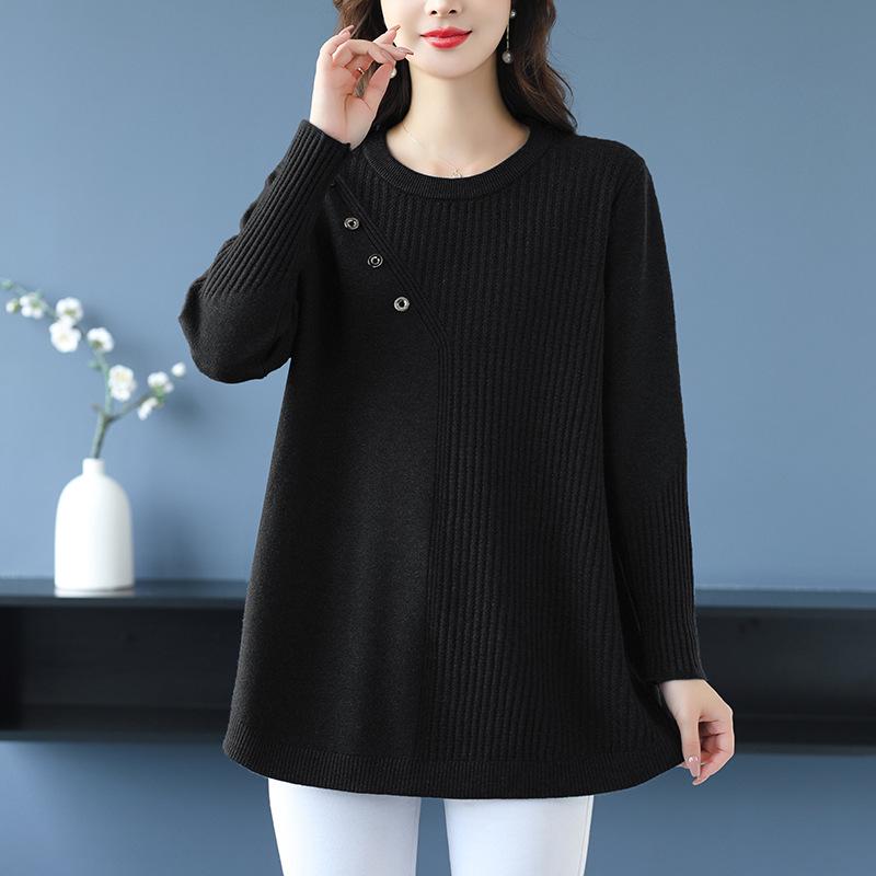 2025 A-line Plus Size Belly-Covering Knit Sweater: Autumn/Winter Fashionable Mid-Length Inner Wear for Moms