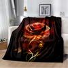 1pc Cozy Red Flame Golden Rose Printed Blanket Lightweight Flannel Throw Blanket For Sofa, Bed, Living Room, Office, Couch