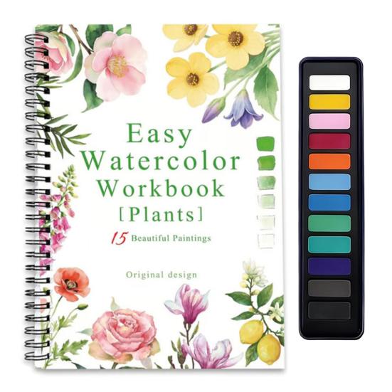 Watercolor Painting Workbook Kids Adults Beginners Watercolor Coloring Book 15 Paintings Botanical Plants Animal Painting Book