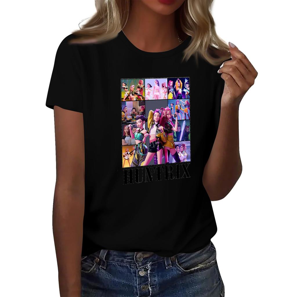 Women's  Group 2D Printed Round Neck Short Sleeve Top