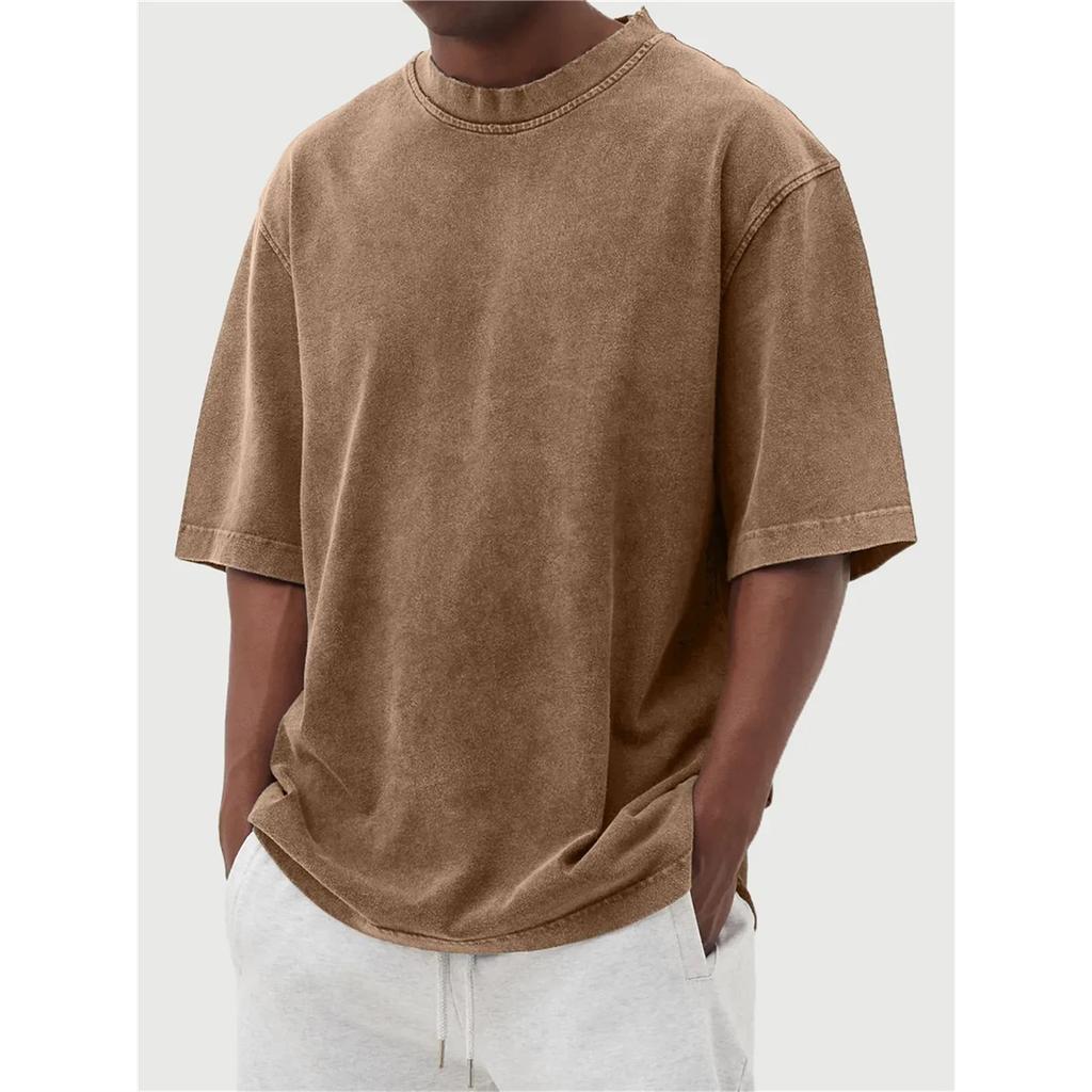 Herren Sommer T-Shirt mit Rundhals, kurzen Ärmeln, Retro-Stil und einfarbig