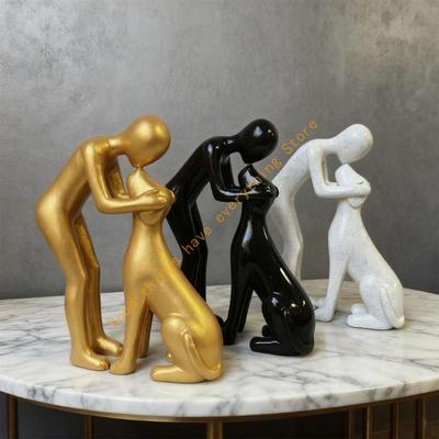 Man and Dog Statue Human Dogs Figurines Sculpture Modern Home Office Decors Friendship Remembrance Gift for Pet Lover 55KF
