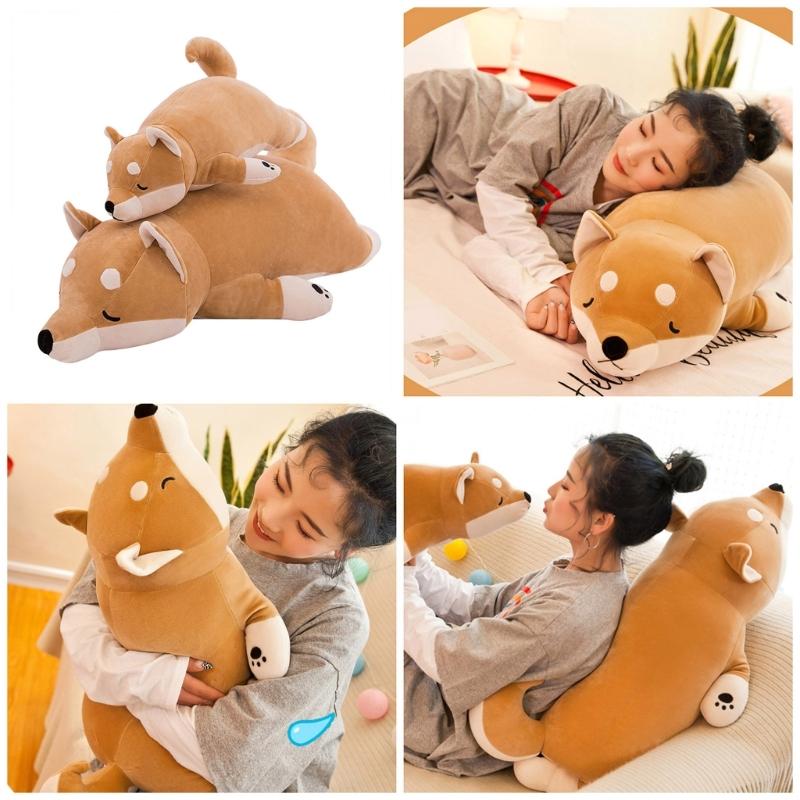 Long Cartoon Shiba Dog Plushie Pillow Stuffed Animals Pillows Cute for Sleeping Hugging Soft Toy Kids Adults Gift