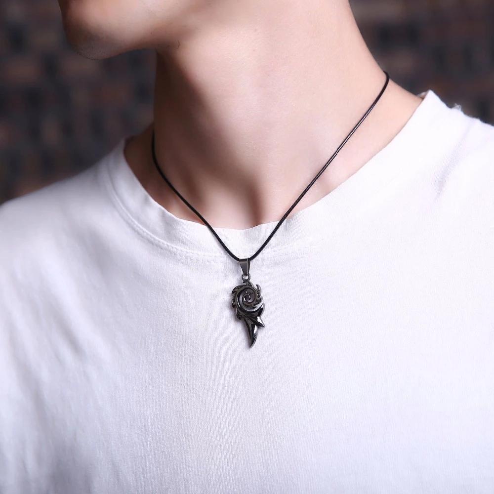 Rinhoo Herren Punk Dragon Flame Titan Edelstahl Coole Lederkette Anhänger Halskette Herren Charm Halskette Schmuck