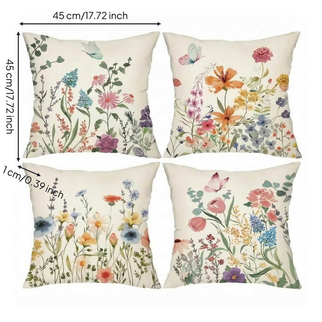 4 Pieces Pillow Slip Soft Floral Linen Cushion Cover for Sofa, Reading Corner