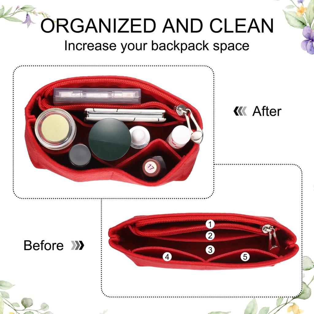 uxcell Handbag Organizer Insert, Small Felt Bag Organizer, Mini Bag Storage & Finishing Inner with Zipper (Orange)