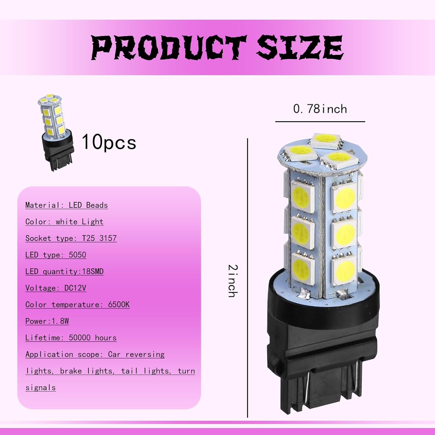 

10 Pcs T25 3156/3157 Automotive LED Turn Signal, 6500K DC12V 5050-18SMD Plug and Play Reversing Lights Tail Lights, Versatile Replacement Lighting