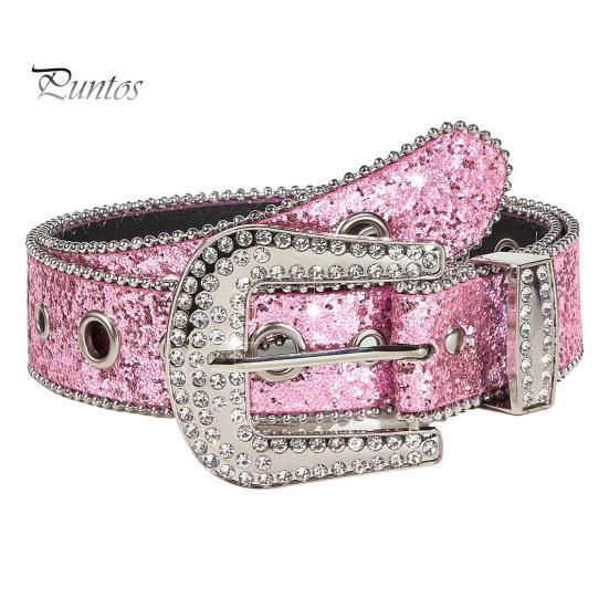

Женский джинсовый ремень с блестящими стразами и несколькими отверстиями, регулируемая длина пояса со сверкающей пряжкой, широкий пояс из сплава розовый