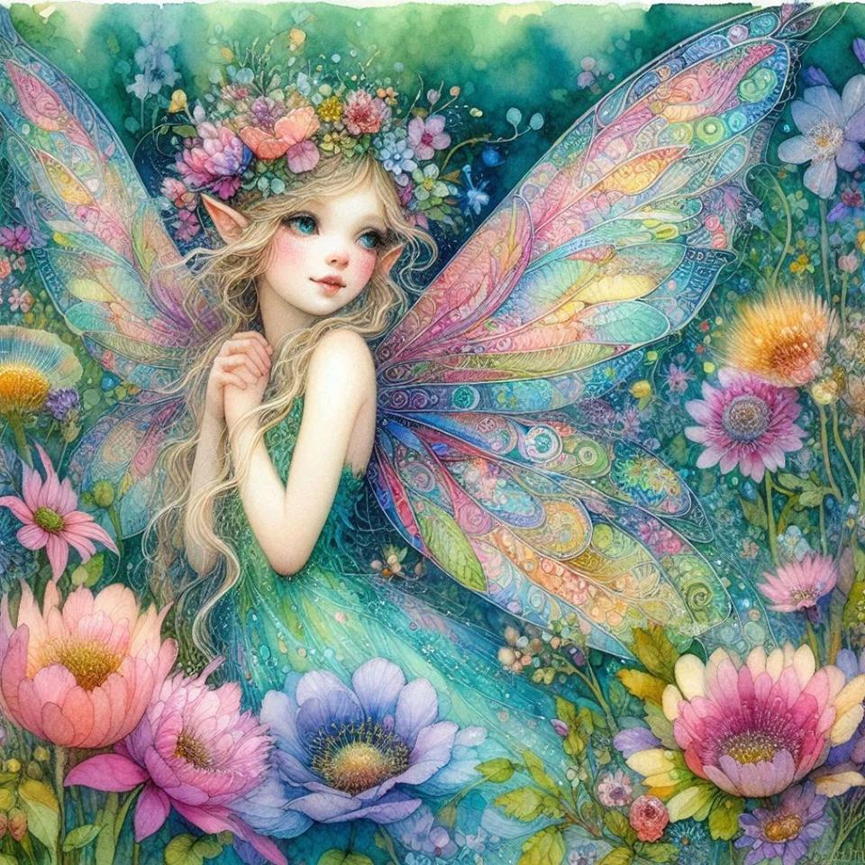 

Мечтательная бабочка, эльф и животное, цветочная фея, 5D, полный круг, алмазная картина, сделай сам, алмазная мозаика, вышивка крестом Full Round 20x20CM