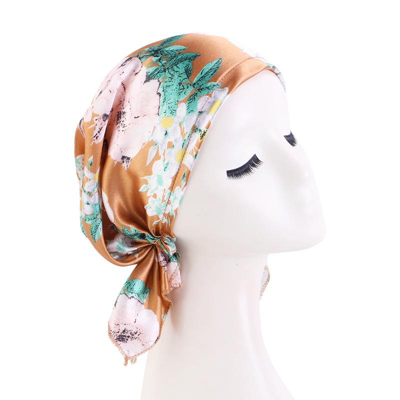 Amoeba satin headscarf cap, ethnic print headscarf triangular braid cap chemotherapy cap JDT-463D