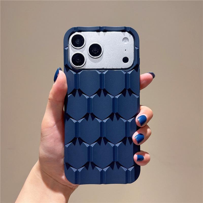 3D Honeycomb Silicone Case for iPhone 17 Pro Max, 16 Pro, 15, 14, 12 - Anti-fall Protection, Soft Cover