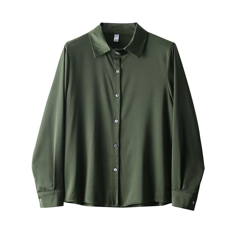 Women's Retro Hong Kong Style Satin Lapel Shirt - Spring/Autumn 2025, Professional Commute Chic, Long Sleeve Top
