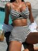 Svartvitrandig Högmidjad Bikini Dam Badkläder Dam Badkläder Tvådelad Bikiniset Shorts Baddräkt Badkläder Swim V6626