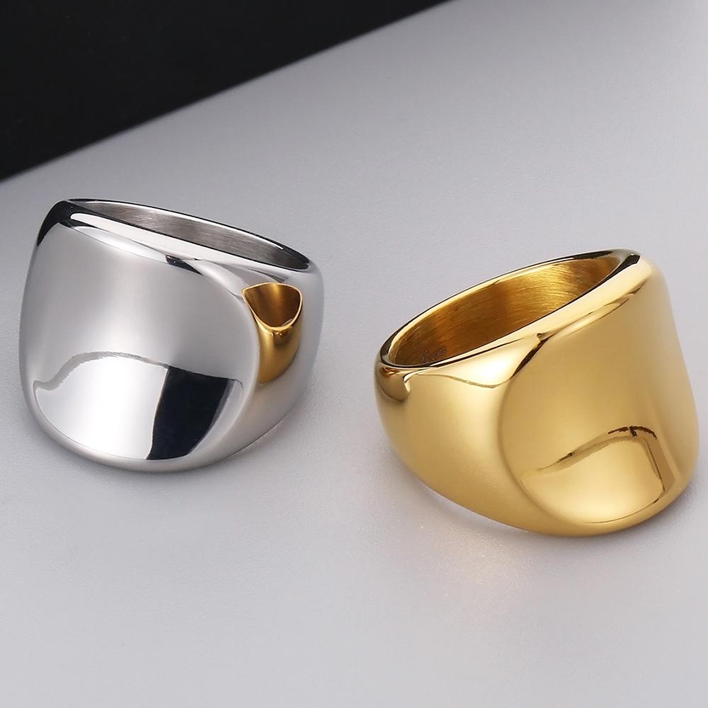 18K Vacuum Plated Wide Rings for Man Solid 316l Stainless Steel Men's Band Accessories Engagement Ring Birthday Party Jewelry