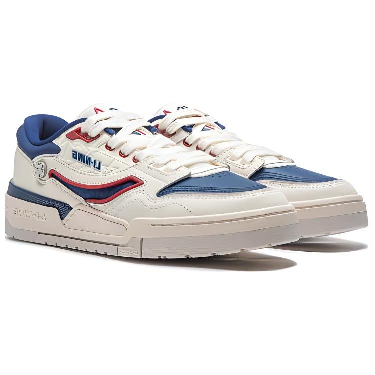 Li Ning 001 Btc Premium Simple Versatile Shock Absorbing Non-Slip Wear-Resistant Low-Top Casual Shoes Men Sneakers White Blue AGCT495-2