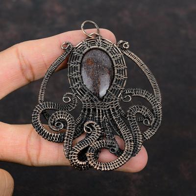 Dinosaur Bone Pendant Copper Wire Wrapped Pendant Octopus Pendant Stylish Jewelry Handmade Gemstone Pendant Copper Wire Jewelry Gift For Her