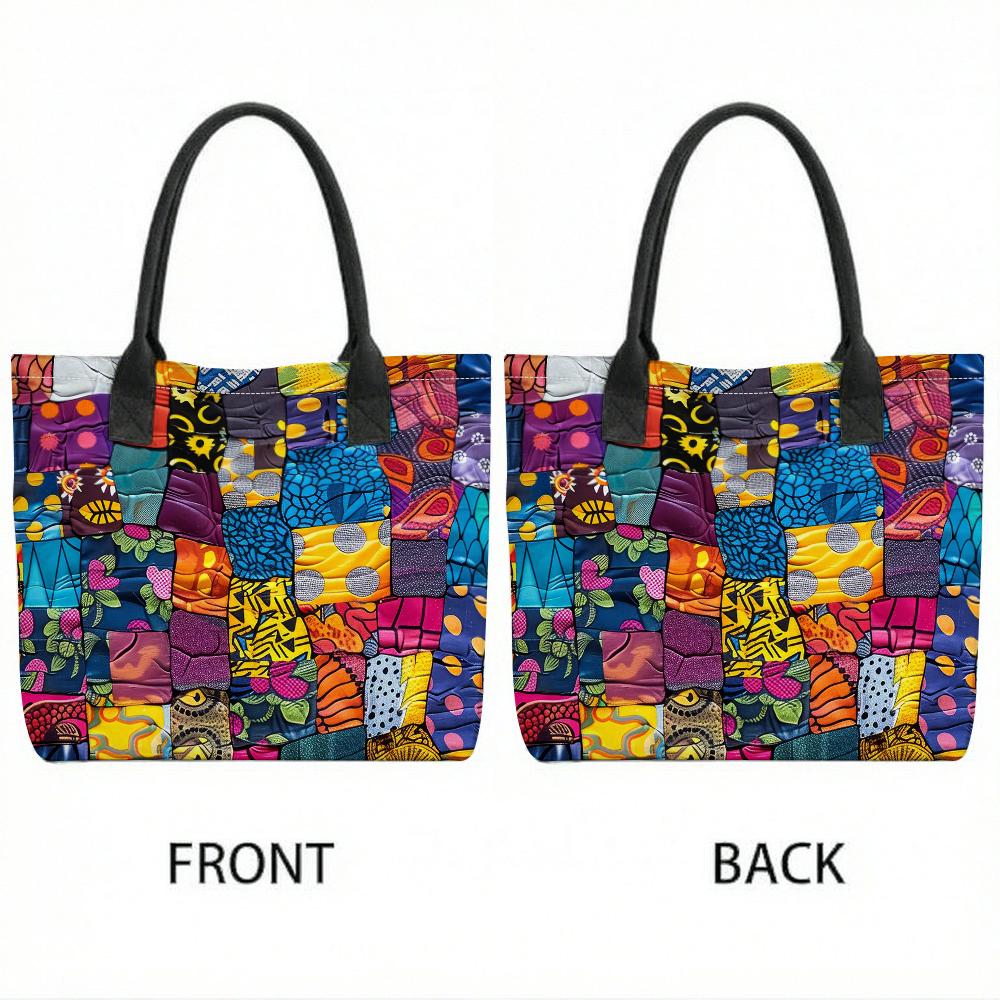 Colorful Patchwork Tote Bag Casual Large Capacity Shoulder Bag for Daily Use