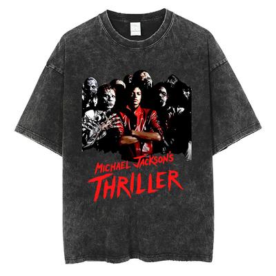 T-shirt Graphique Vintage Lavé Michael Jackson Thriller Hommes Femmes Rétro Gothic Rock Horreur T-shirts Masculin Punk T-shirts Surdimensionnés