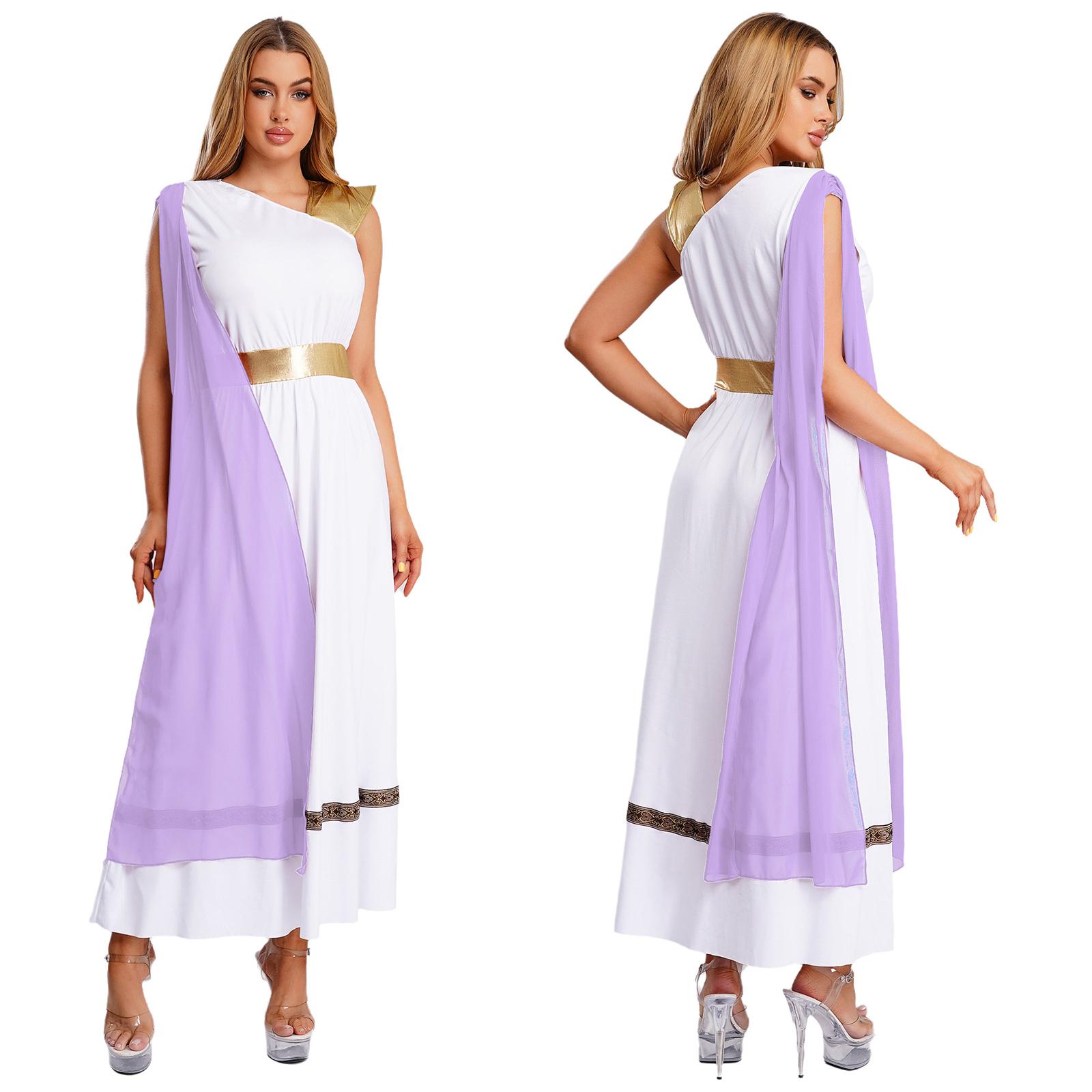 

S-3XL Грецький Римський Костюм для Жінок, Золота Сукня-Тога Імператриці Без Рукавів З Високою Талією, Хелловін Косплей Карнавальний Одяг XL світло-фіолетового кольору