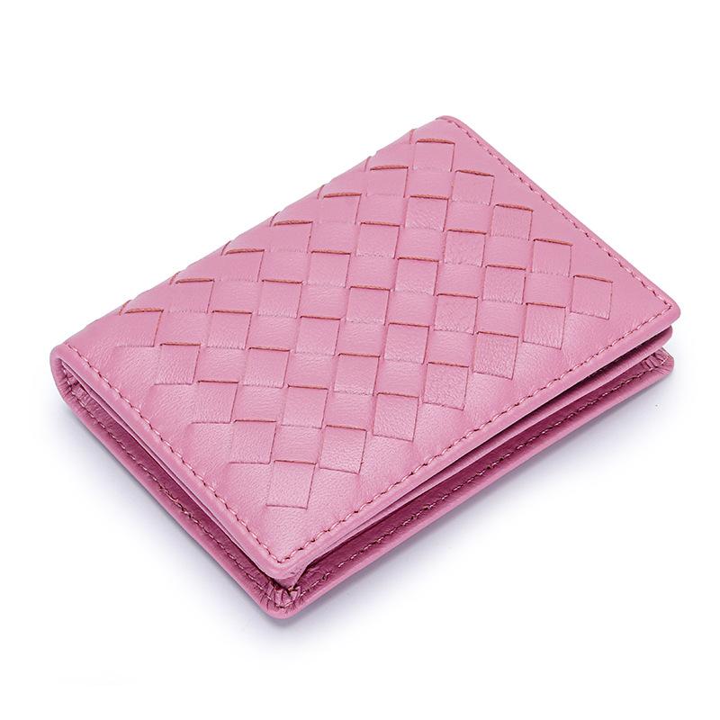 European and American Woven Sheepskin Business Card Bag Men's New Leather Card Bag Large Capacity Women's Business Card Change Card Clip Card Bag