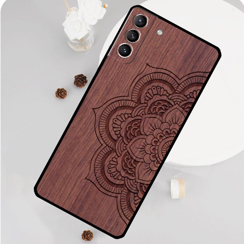 Mandala Blume Holz Handyhülle Für Samsung Galaxy S25 S26 Ultra S20 S21 S22 S23 S24 S10 Plus S25 FE Funda Abdeckung