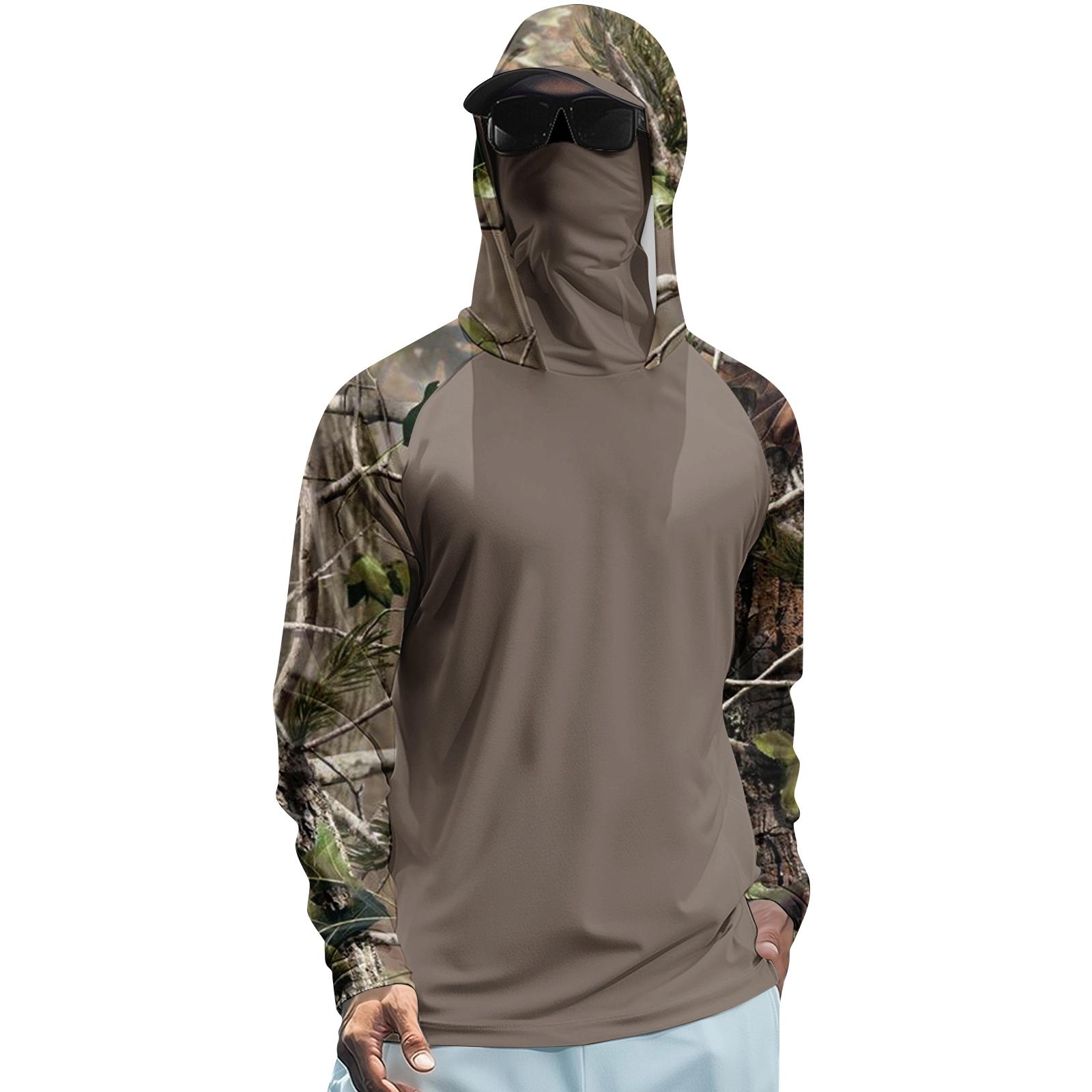 

Men s Summer Long Sleeve Quick Dry T Shirt Branch Pattern Sun Protection Hoodie Fishing Fitness Sports Outdoor Lightweight Top L коричневый