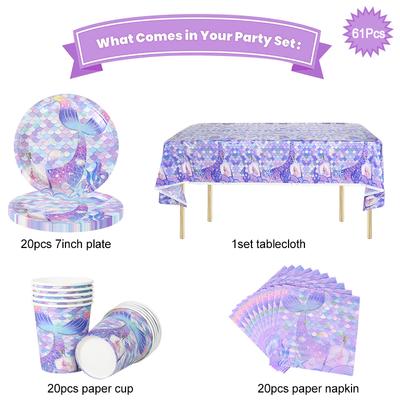 Arielle Party Einweggeschirr Set Pappteller Becher für Kinder Mädchen Meerjungfrau Thema Geburtstagsfeier Dekoration Zubehör