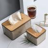 Krabička na ubrousky Prachotěsná obdélníková plastová krabička na ubrousky s průhledným dřevěným víkem pro domácnost