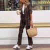 Bohemian Leopard Print Long Sleeve Top High Waist Set with Pants