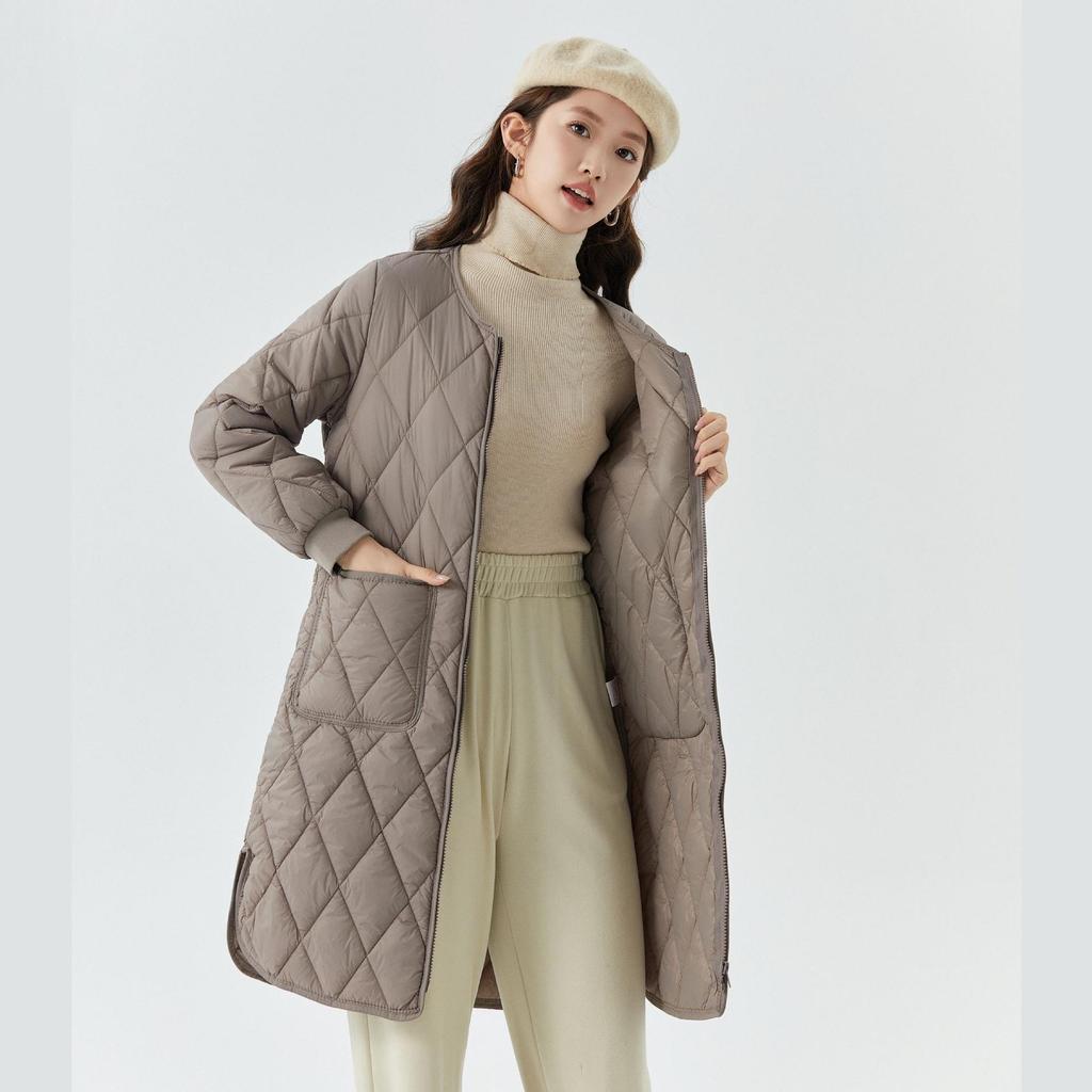 Women's Quilted Long Cotton Coat with Fur-Trimmed Sleeves 2401