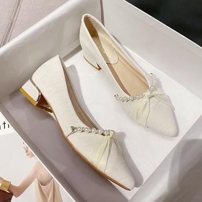 French Thick Heel Single Shoes Women's New Women's Shoes French Medium Heel Low Heel Shallow Mouth Pointed Shoes