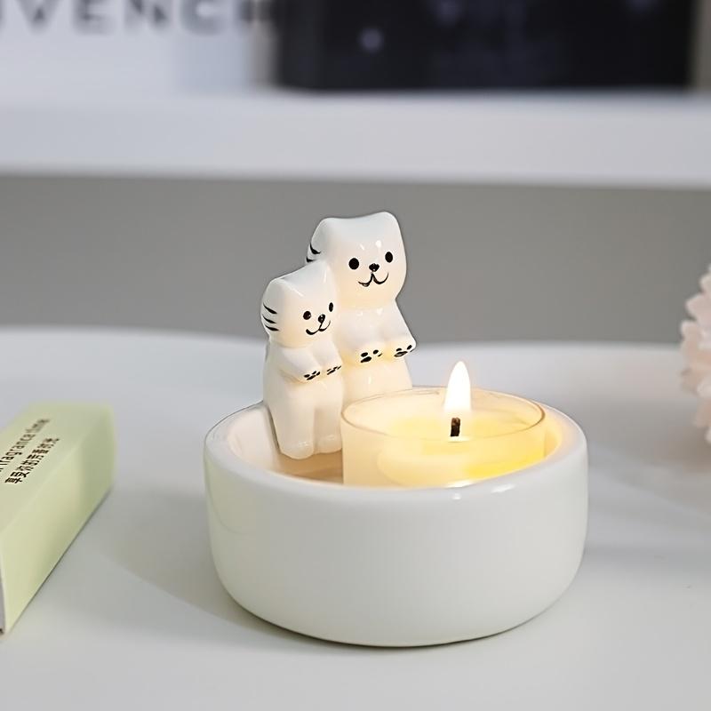 Couple Cat Candle Holder - Cartoon Kitten Ceramic Aromatherapy Candle Stand