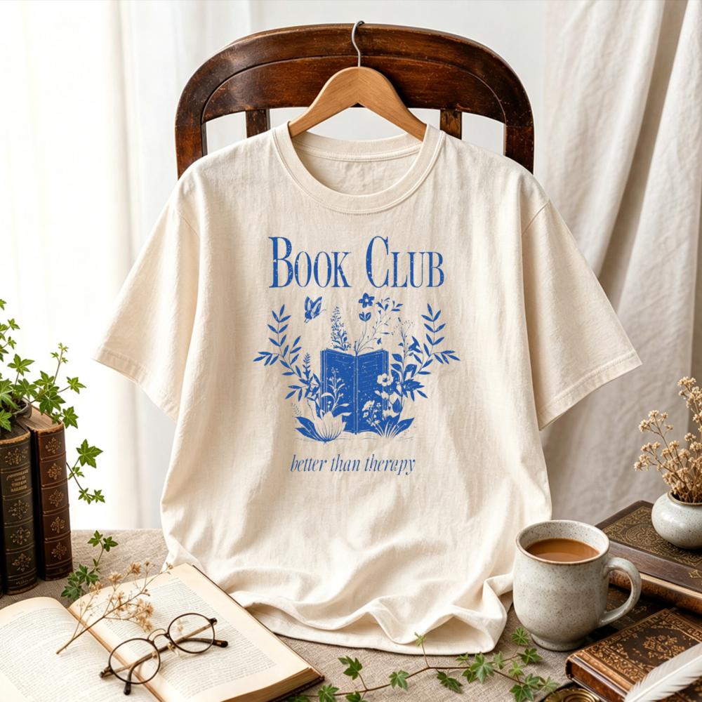 Women Book Club Better Than Therapy Floral Open Book Butterfly Graphic TShirt Book Lover Tee Bookish Cottagecore Casual Tops