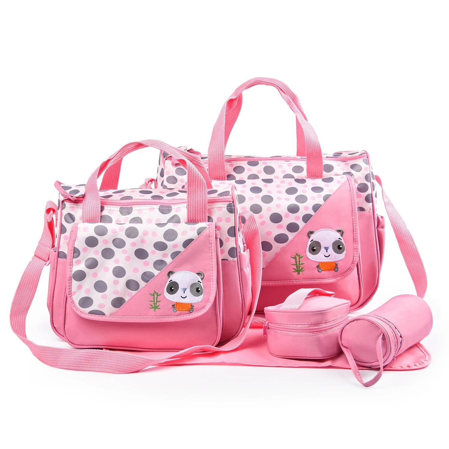 

New Multifunctional Mommy Bag (5-Piece Set) - Cute Animal Printed Large Capacity Maternity Baby Diaper Bag Suitable for Travel розовый