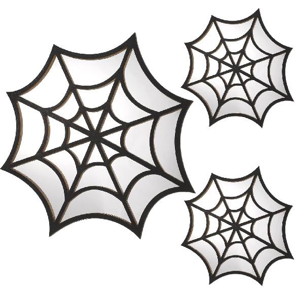 JieyueJewelry 3 Pack Gothic Spider Web Style Mirror Decoration, Spider Web Shape Mirror Gothic Ghost Style Wooden Frame with Acrylic Mirror Rustic