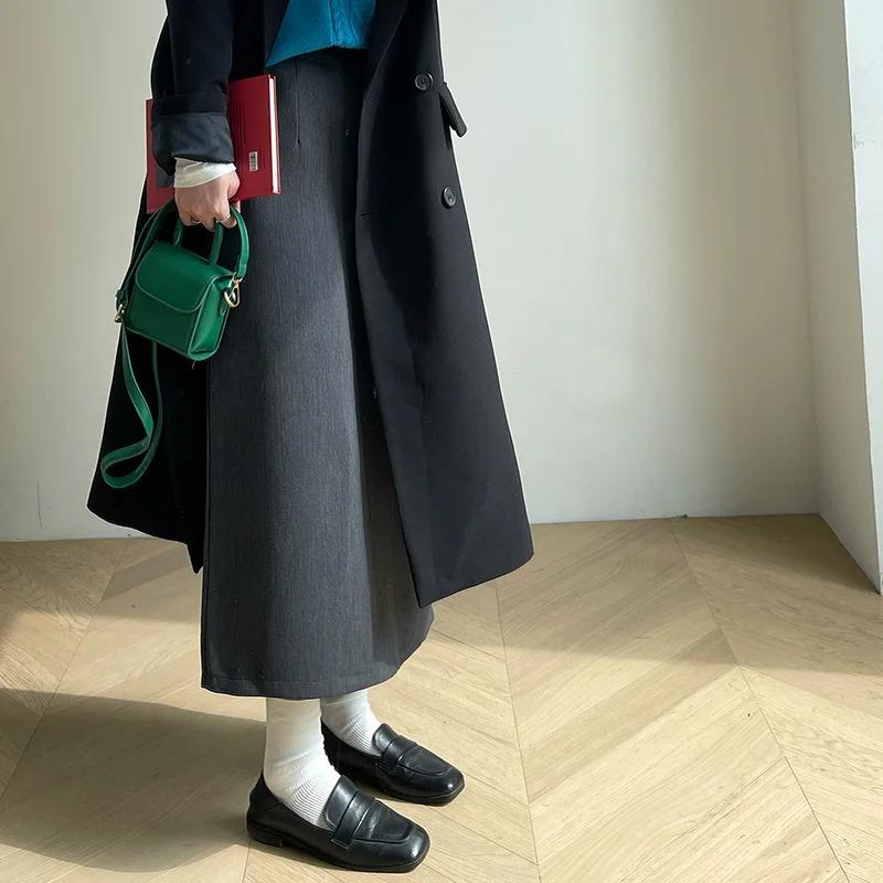 With Sweater Coat Skirts Autumn and Winter New Gray Back Slit Suit Skirt