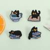 Cute Big Eyes Black Cat Reading Book Enamel Pins Funny Kitten Animal Brooches Lapel Badge Jewelry Gifts for Book Lover Friends